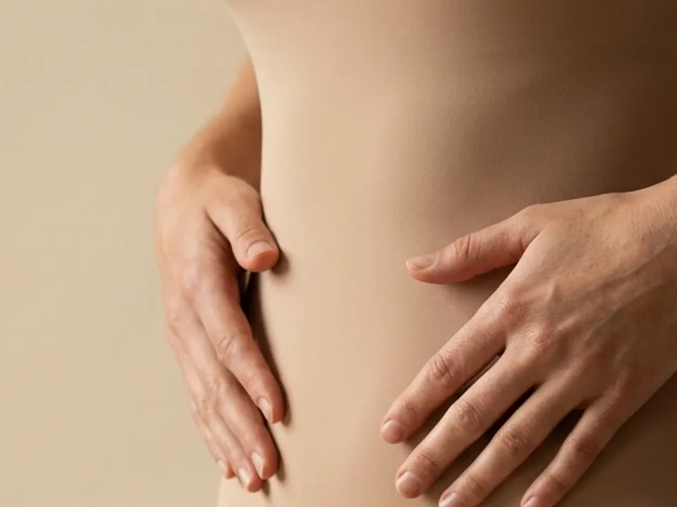 Model photograph: hands resting on the waist