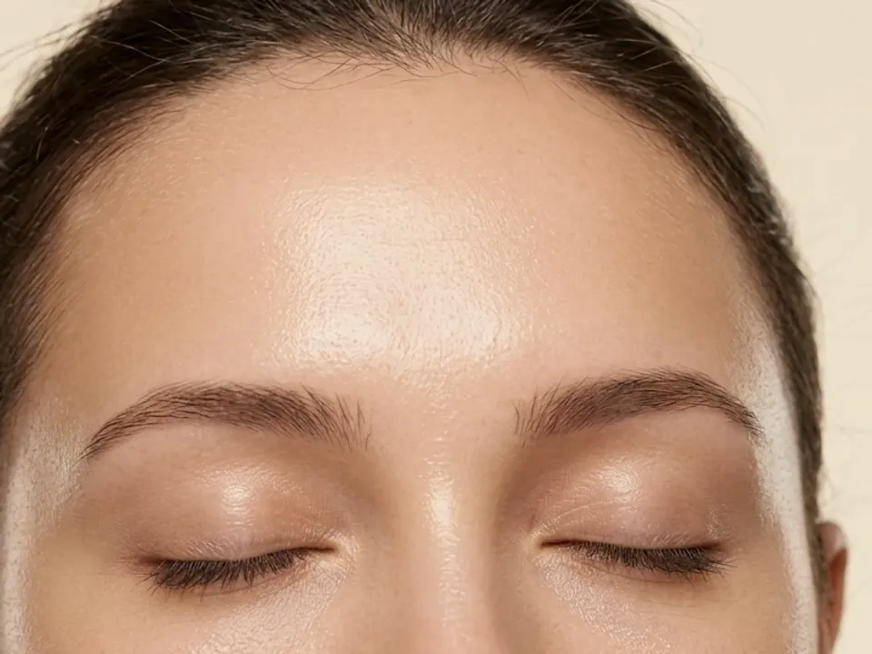 Model photograph: a smooth, relaxed forehead and brows, eyes closed
