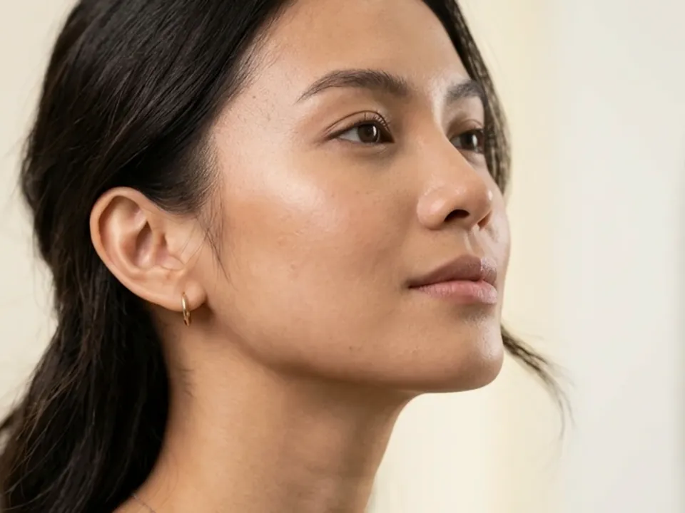 Model photograph: jawline and cheekbone in three-quarter profile