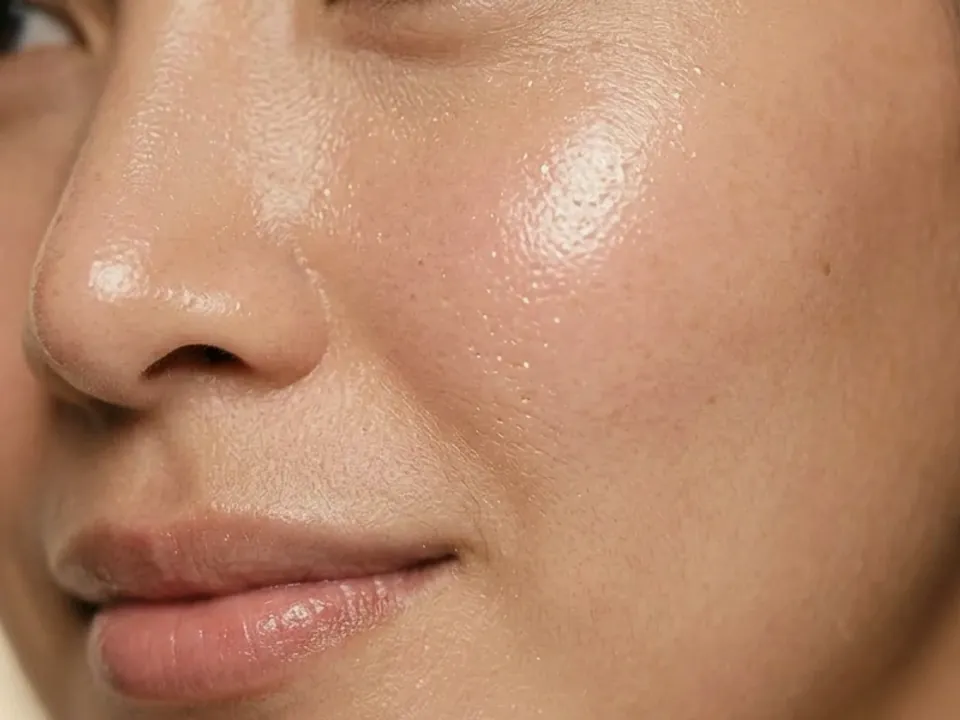 Model photograph: close-up of dewy cheek skin