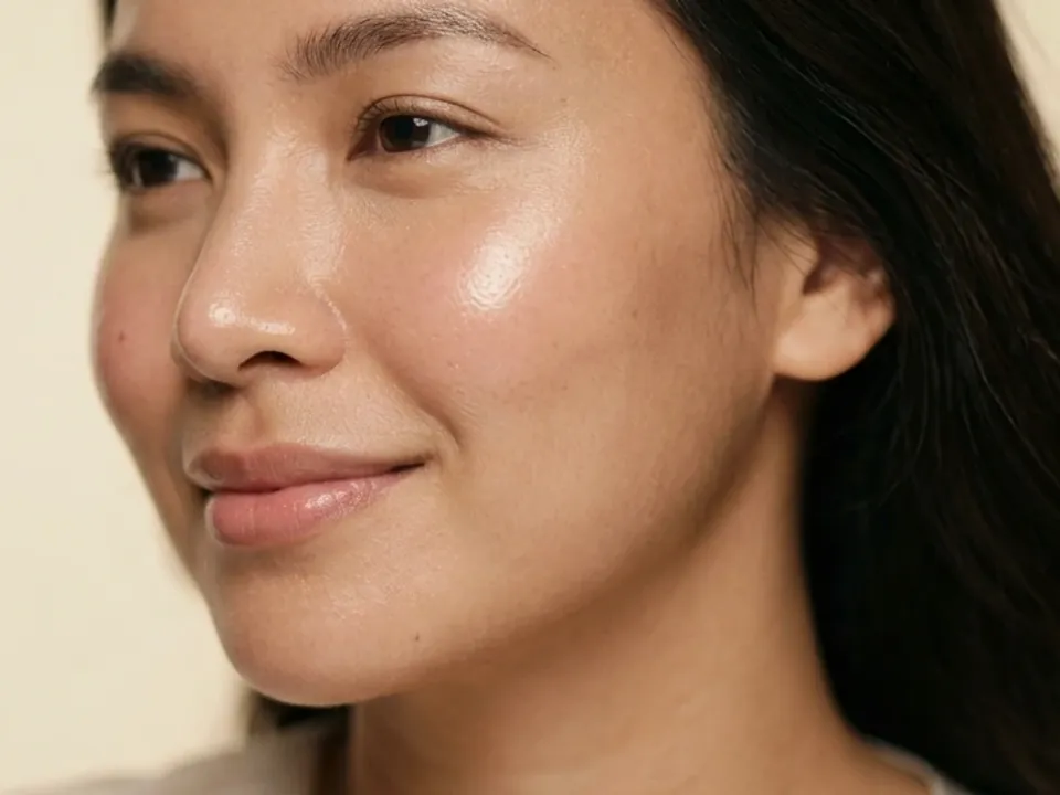 Model photograph: cheeks and mid-face in soft side light
