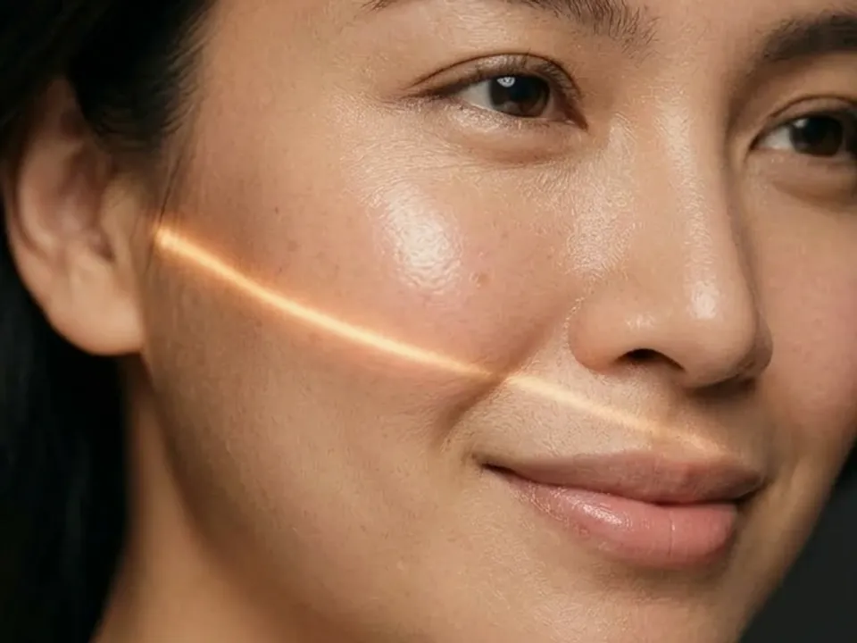 Model photograph: a line of warm light across the cheek